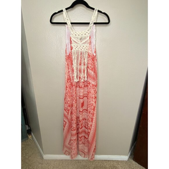 Zara Womens Bohemian Sleeveless Maxi Dress With Crochet Back Orange XS-S - Picture 1 of 8